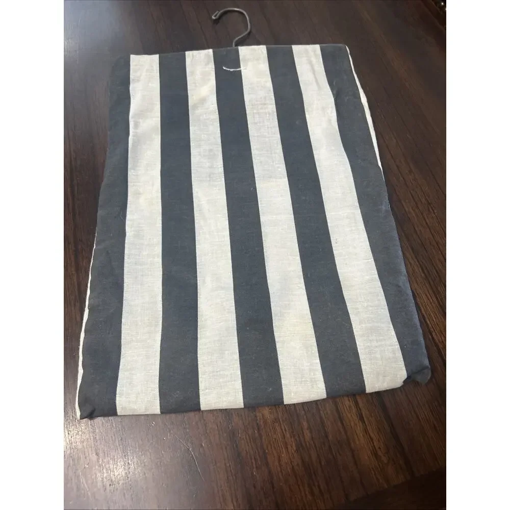 Vintage Black White Striped Clothespin Bag Hanging Laundry Organizer Tote